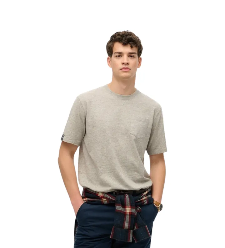 Superdry para hombre. M1012096A Camiseta Merchant Pocket gris (L), Casual, Algodón, Manga corta