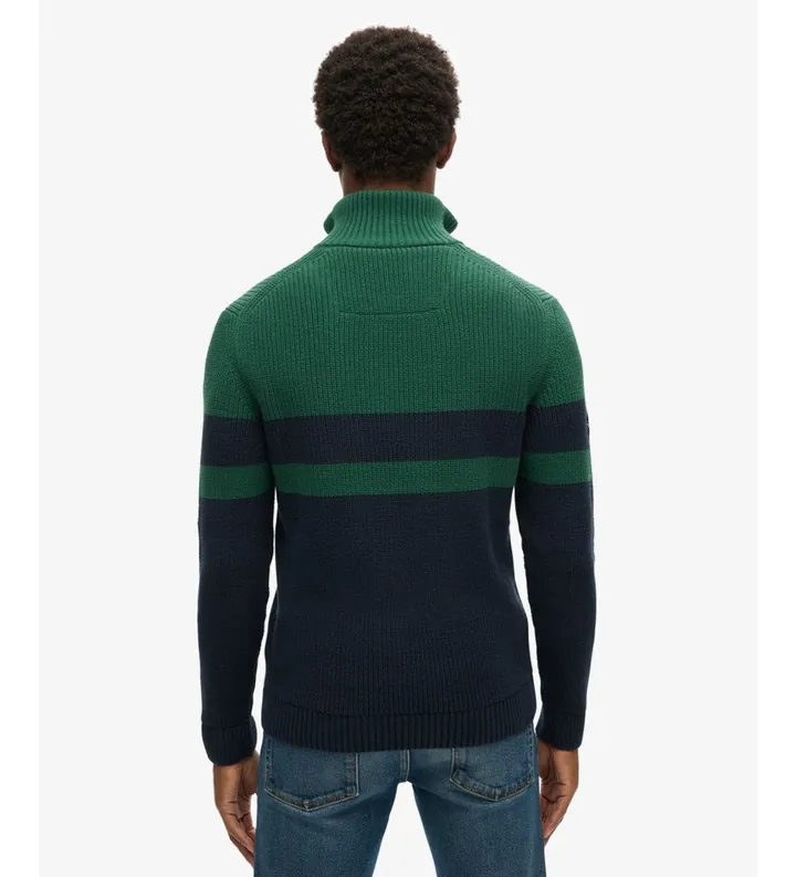 Superdry para hombre. M6110651A Jersey con media cremallera Cotton Classics Stripe verde, marino (L), Casual, Algodón