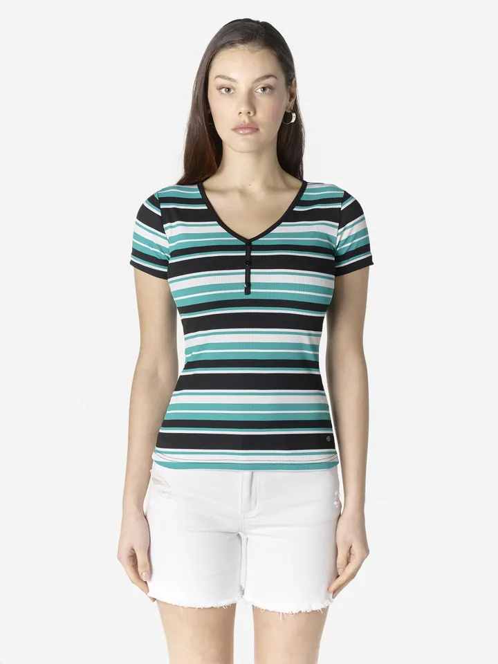 KOROSHI Camiseta esmeralda / negro / blanco