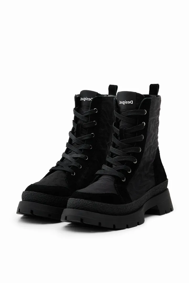 Desigual, Bota cordones efecto leopardo, Negro, 36