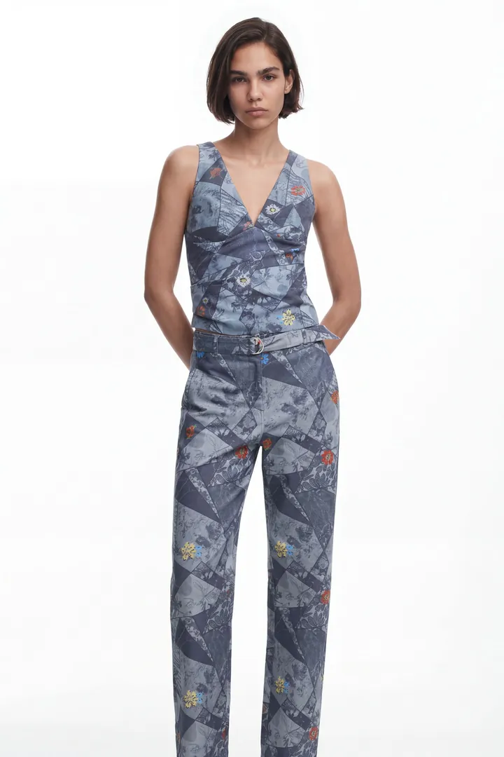 Desigual, Camiseta patch tirantes, Poliester, Azul, L