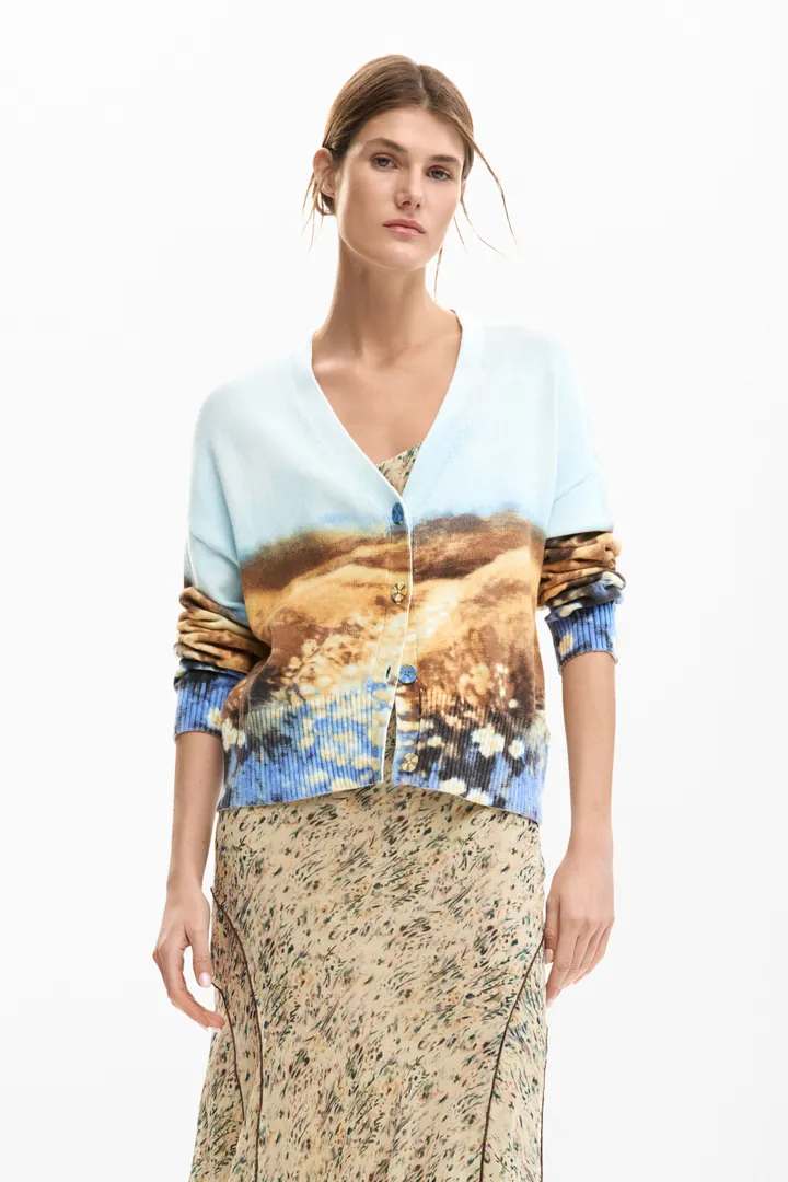 Desigual, jersey cárdigan paisaje, Mujer, Algodon, Azul, M