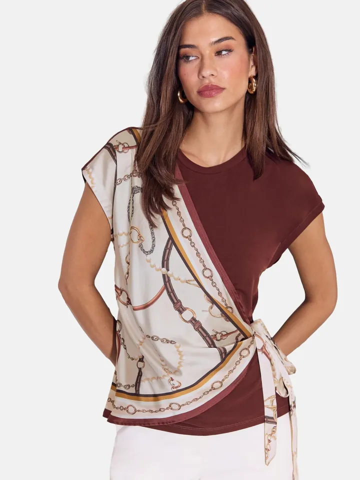 Lipsy Camiseta  crema / marrón castaño / miel