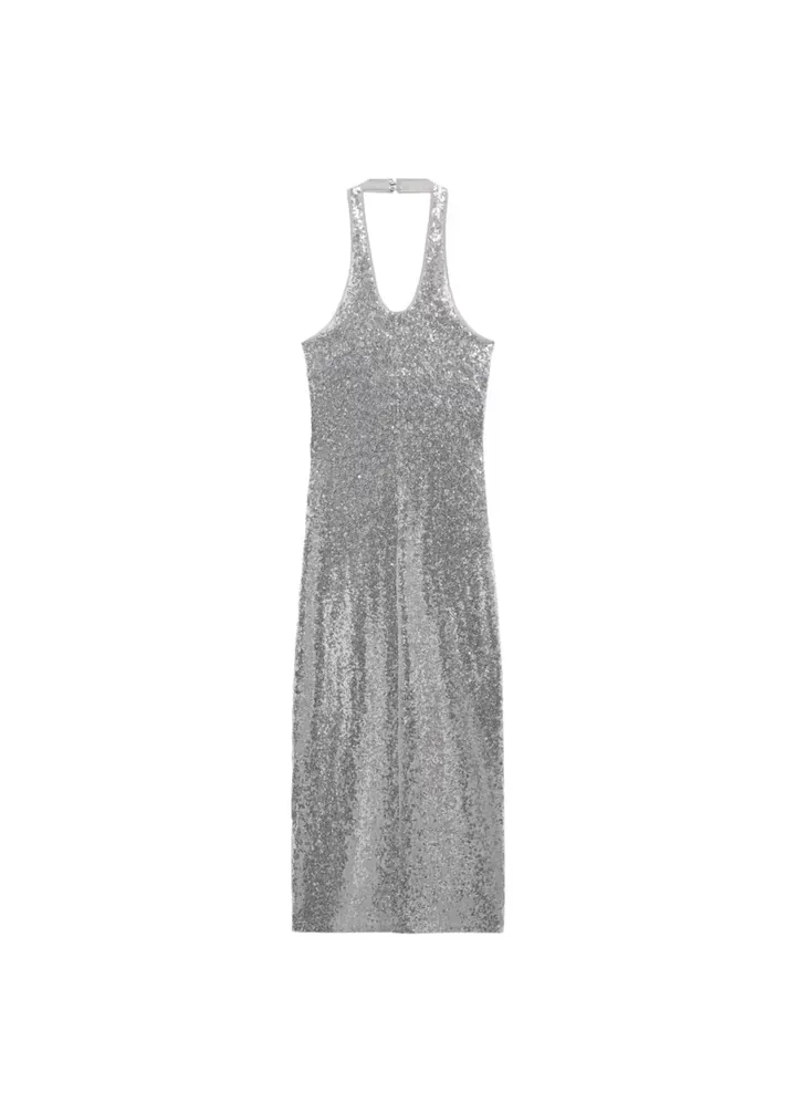 MANGO Vestido de noche 'Xtricia' plata