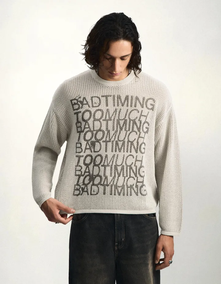 Bershka Jersey Mesh Print Hombre L Piedra