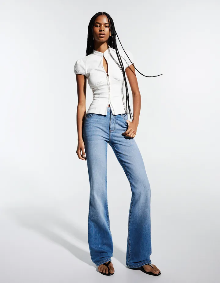 Bershka Jeans Flare Mujer 32 Azul Lavado
