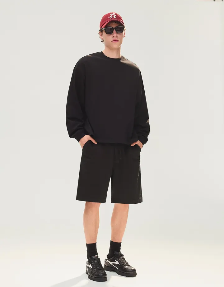 Bershka Bermuda Felpa Hombre L Negro
