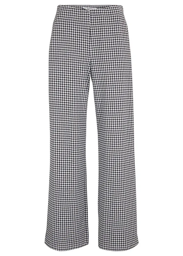 Pantalón elástico con pata de gallo, pernera ancha