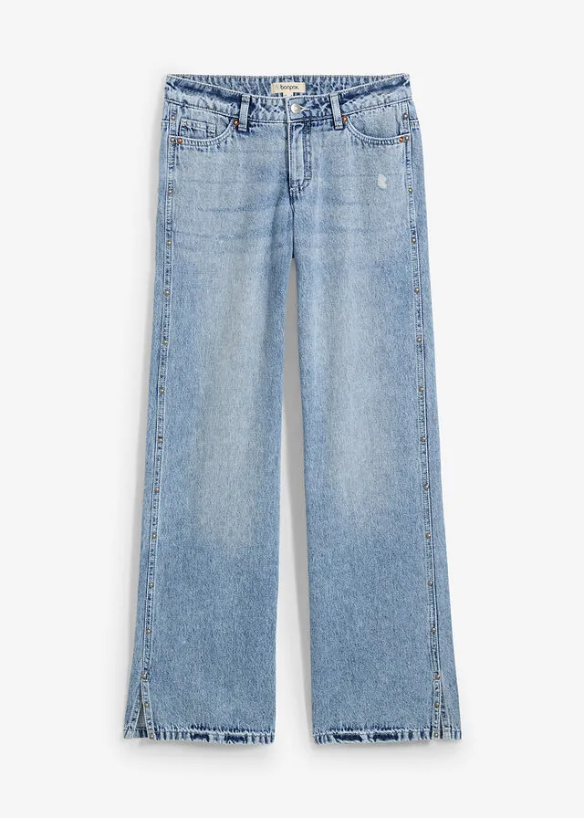 Vaqueros low stretch con corte holgado, talle medio y diseño recto