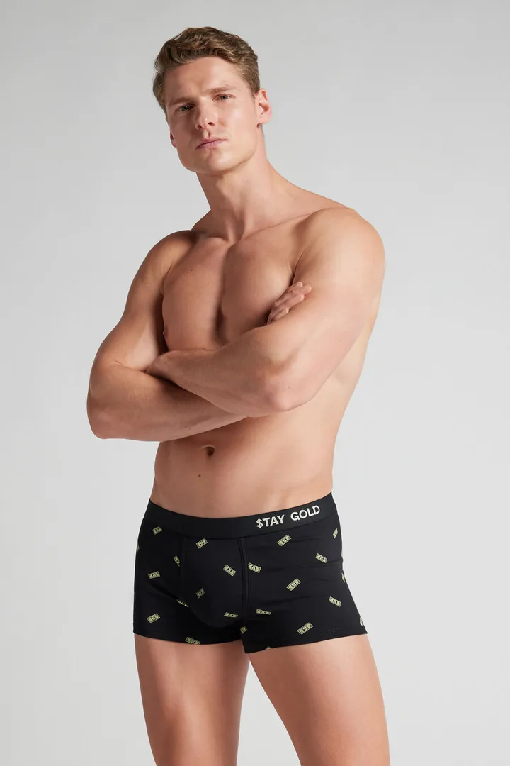 Intimissimi Bóxer Algodón Superior Estampado Billetes Hombre Negro Tamaño 38