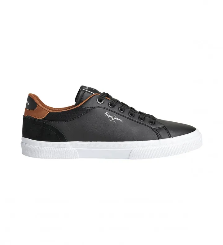Pepe Jeans para hombre. PMS30839 Zapatillas Kenton Court negro (44), Piel, Plano, Cordones, Casual