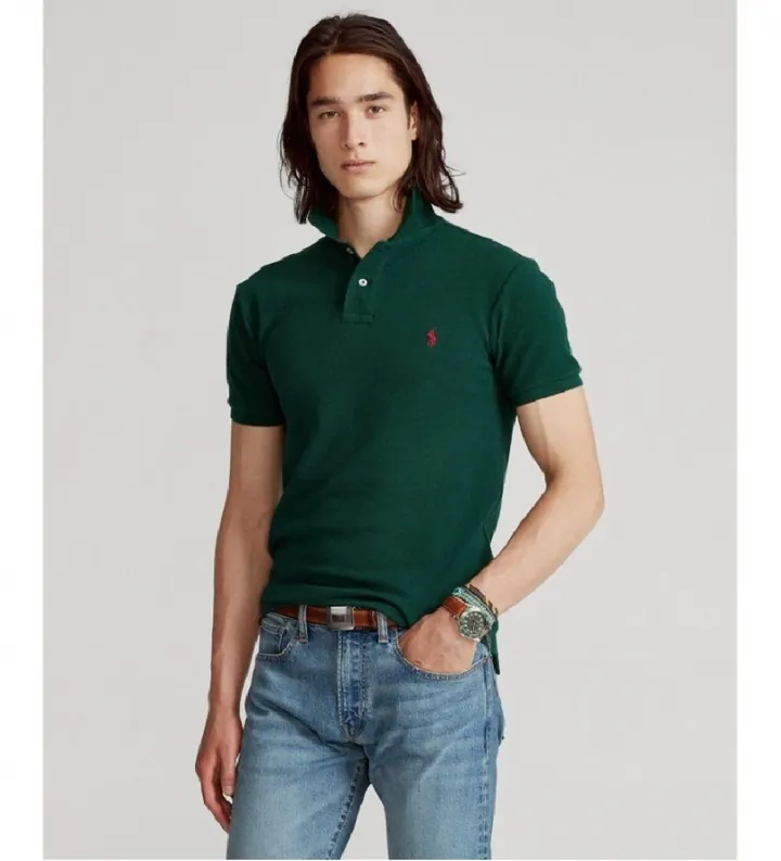 Polo Ralph Lauren para hombre. 710795080018 Polo de piqué Slim Fit verde (S), Casual, Algodón, Manga corta