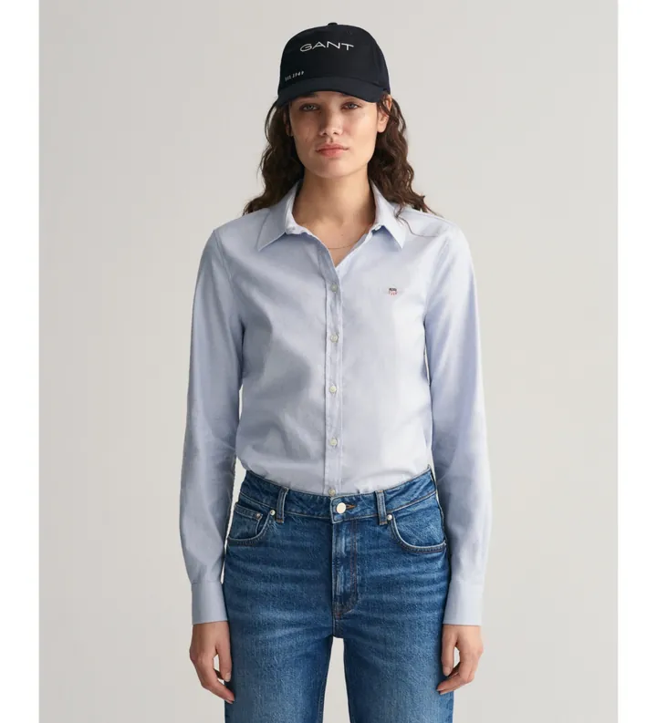 Gant para mujer. 4300141 Camisa Oxford Slim Fit elástica azul (34), Casual, Algodón, Manga larga