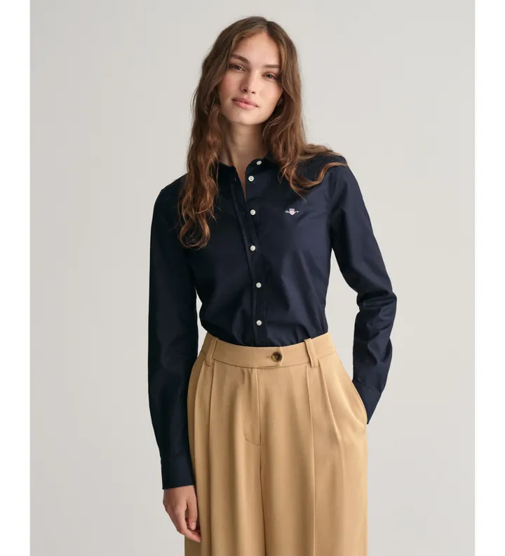 Gant para mujer. 4300141 Camisa Oxford Slim Fit elástica marino (32), Casual, Algodón, Clásico, Manga larga