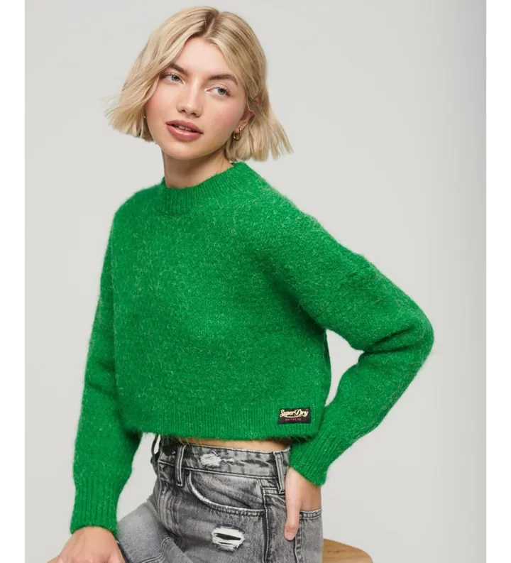Superdry para mujer. W6110527A Jersey de punto corto con textura vintage verde (L), Casual, Acrílico