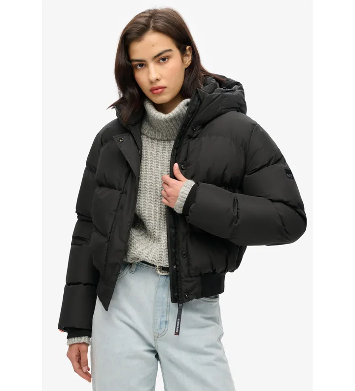 Superdry para mujer. W5011723A Chaqueta Bomber Sport negro (L), Casual, Poliéster Reciclado, Sostenible