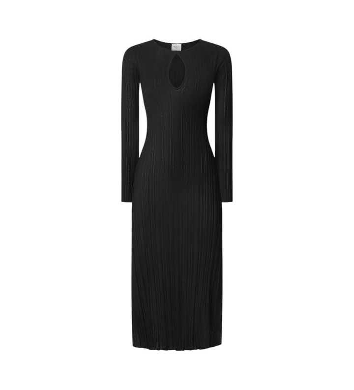 Pepe Jeans para mujer. PL953642 Vestido midi Natasha negro (L), Casual, Poliéster, Manga larga