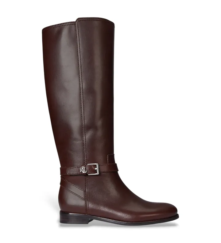 Lauren Ralph Lauren para mujer. 802974383002 Botaa altas Brooke II de piel de becerro marrón (35), Plano, Cremallera, Casual