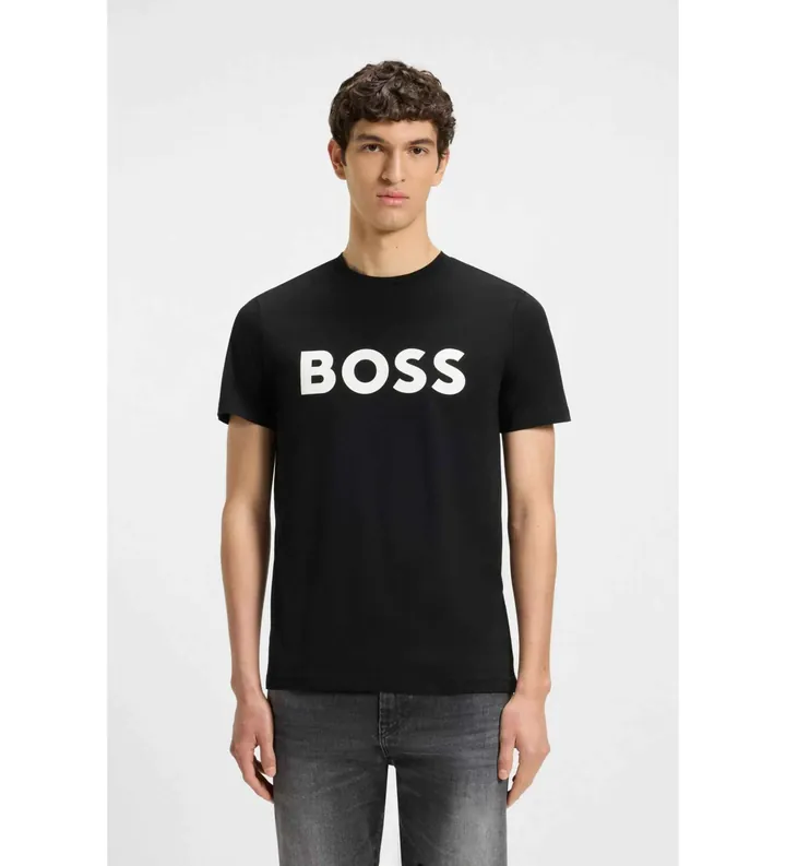 BOSS para hombre. 50481923 Camiseta de punto negro (XL), Casual, Algodón, Manga corta