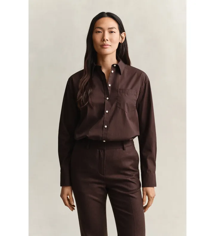 Gant para mujer. 4300212 Camisa de popelina clásica Relaxed Fit marrón (32), Casual, Algodón, Manga larga