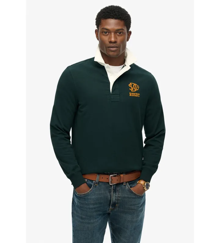Superdry para hombre. M6010909A Polo Vintage Athletic Eagle verde oscuro (L), Casual, Algodón, Manga larga