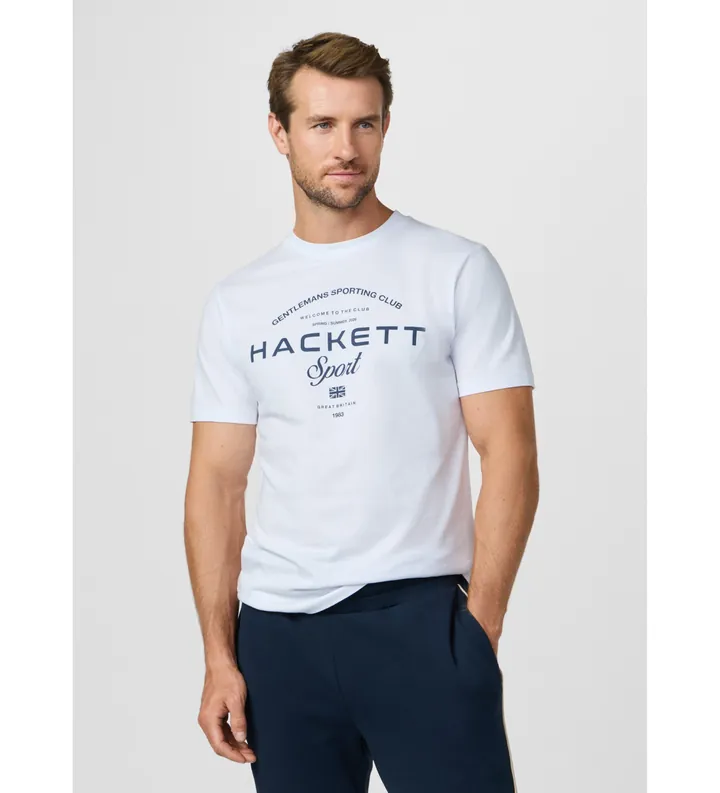 Hackett London para hombre. HM5000098 Camiseta gráfico club con logo fit clásico blanco (XL), Casual, Algodón, Manga corta