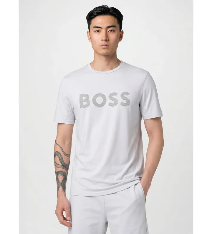 BOSS para hombre. 50531244 Camiseta Active (L), Blanco, Casual, Manga corta, Poliéster Reciclado, Sostenible