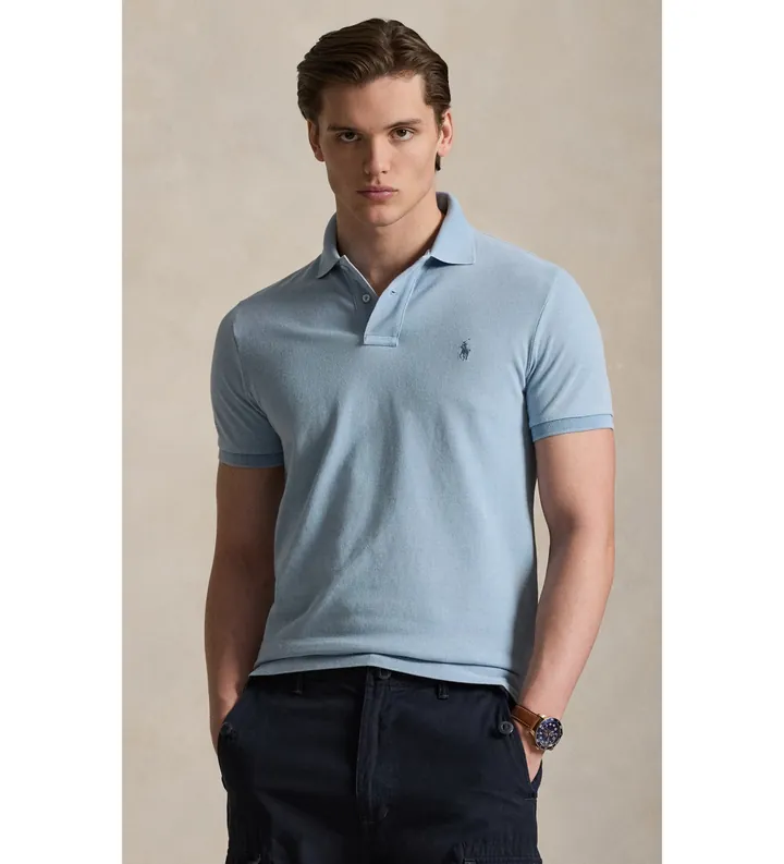 Polo Ralph Lauren para hombre. 710970582001 Polo de piqué Custom Slim Fit índigo azul (L), Casual, Algodón, Manga corta