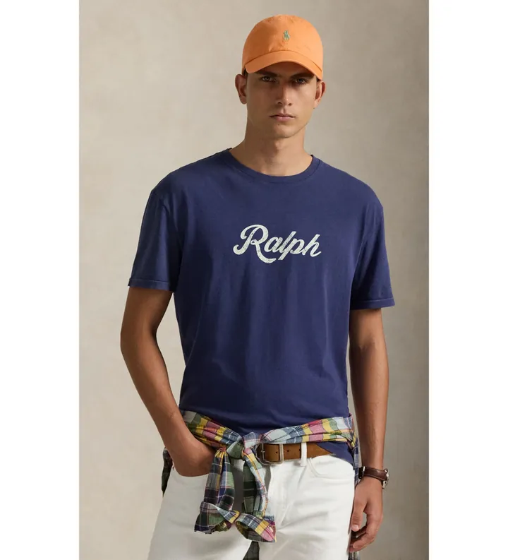 Polo Ralph Lauren para hombre. 710936401011 Camiseta con logotipo Ralph marino (L), Casual, Algodón, Manga corta