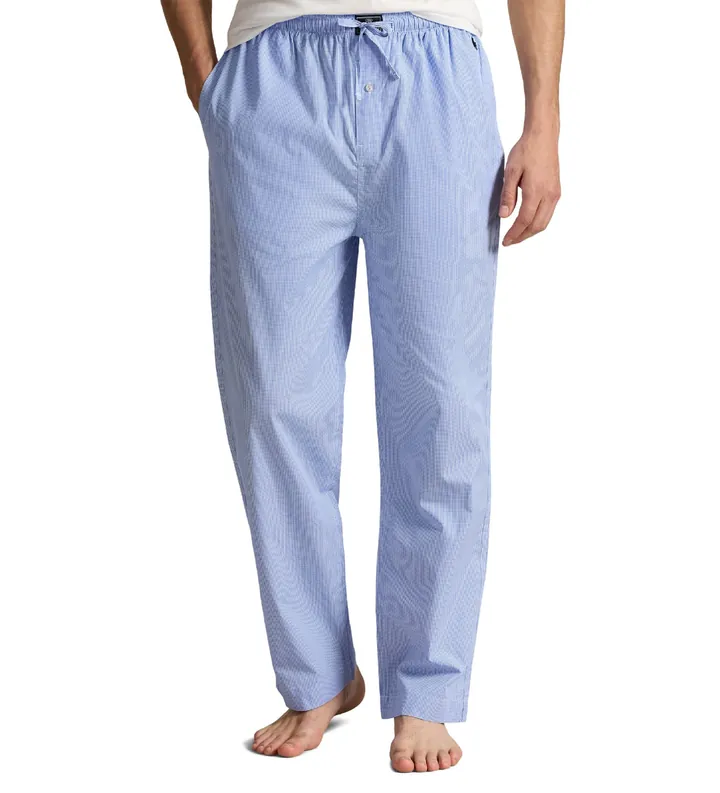 Polo Ralph Lauren para hombre. 714520697001 Pantalón de pijama de algodón a cuadros vichy azul (L), Homewear