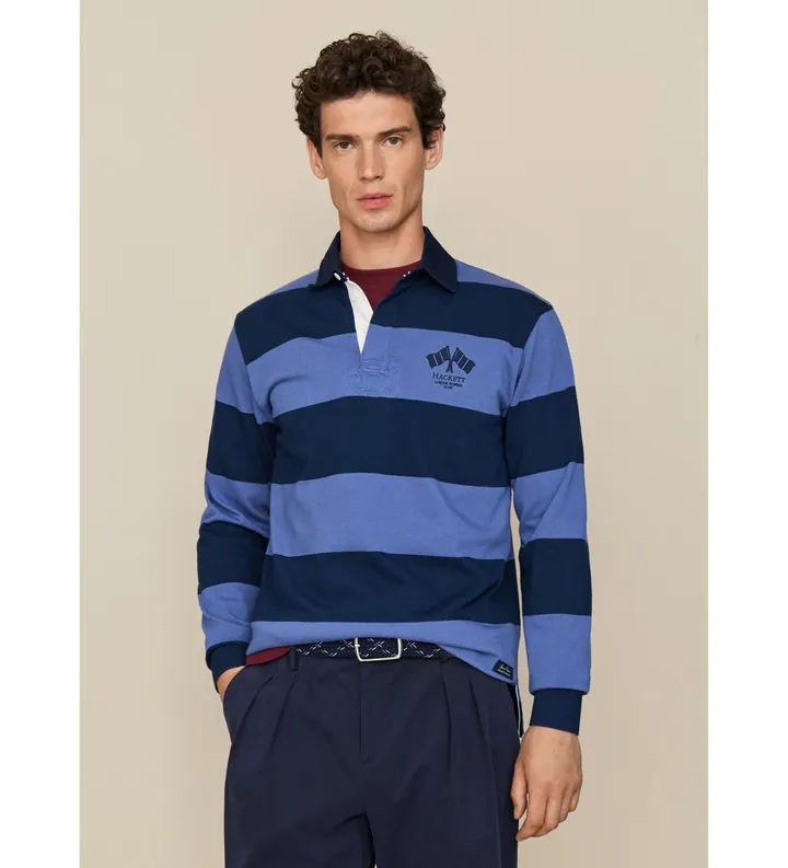 Hackett London para hombre. HM5700027 Polo rugby Lrc Bk Patch azul (L), Casual, Algodón, Manga larga