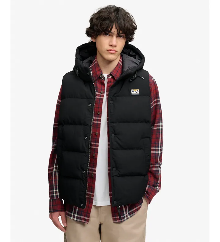 Superdry para hombre. M5012425A Chaleco Everest negro (L), Casual, Poliéster, Outdoor