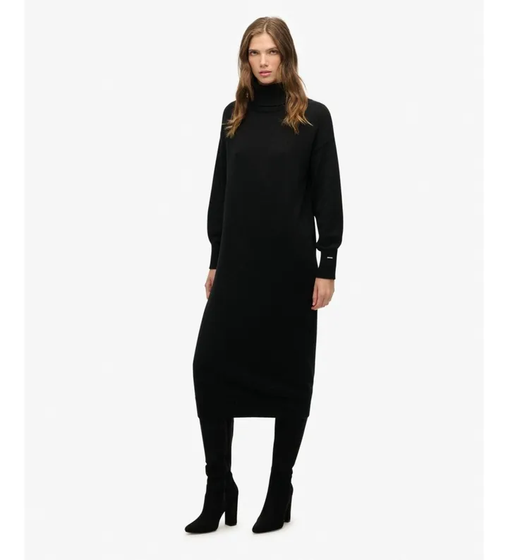 Superdry para mujer. W8012129A Vestido Rollneck negro (L), Casual, Lana, Manga larga