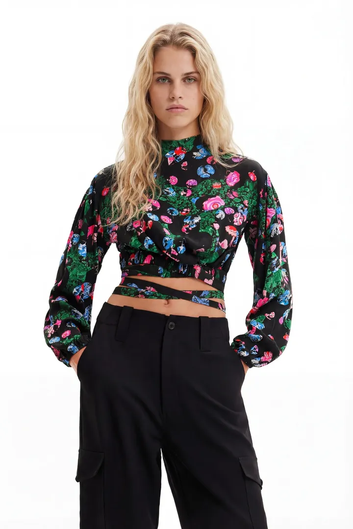 Desigual, Blusa cropped floral M. Christian Lacroix, Viscosa, Negro, L