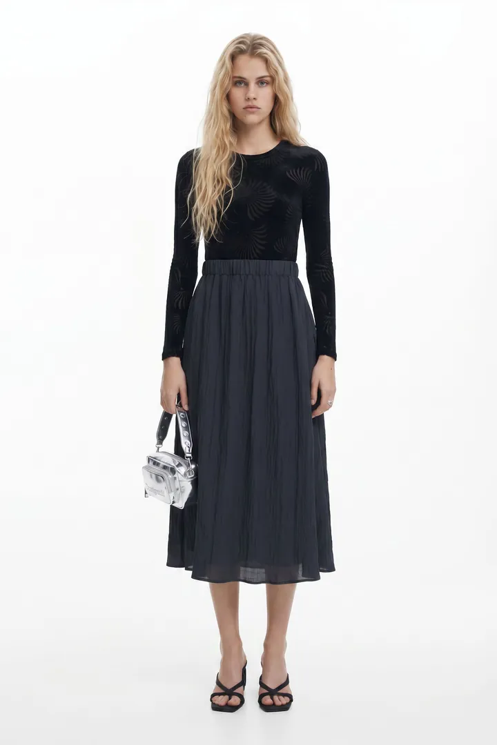Desigual, Vestido combinado estampado, Negro, L