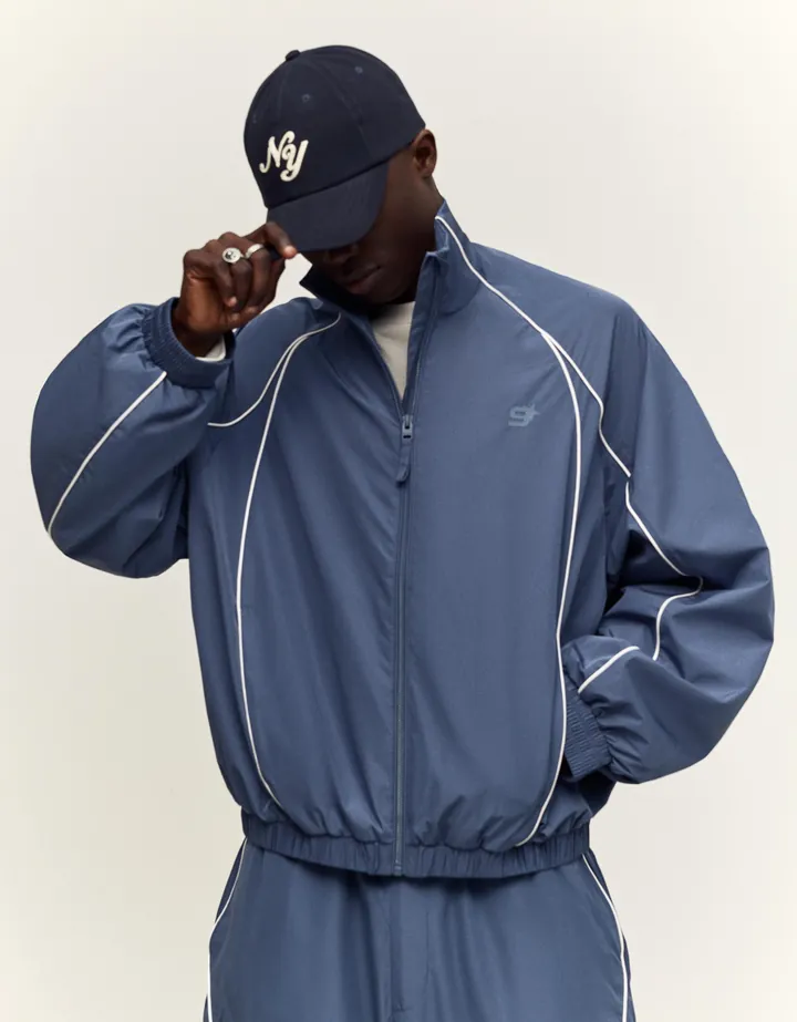 Bershka Cazadora Técnica Contraste Hombre L Azul