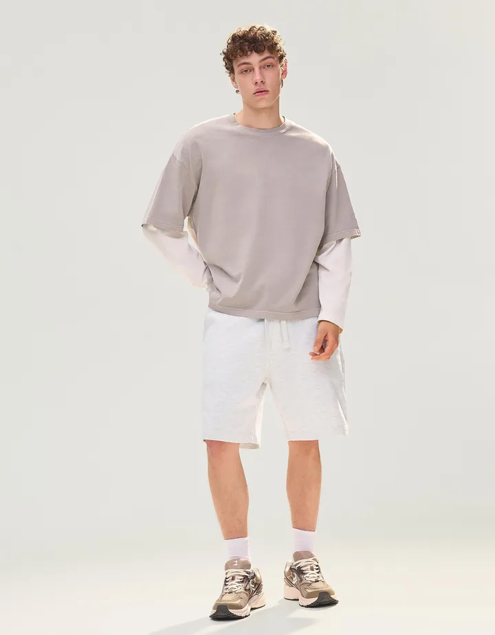 Bershka Bermuda Felpa Hombre L Gris