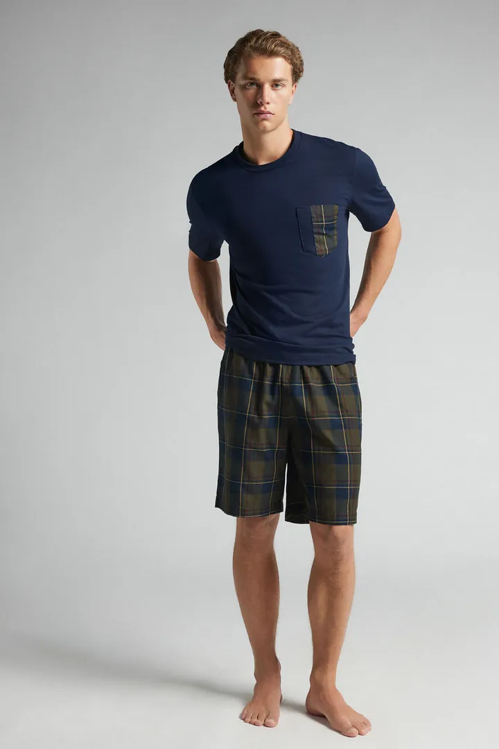 Intimissimi Pijama Corto de Algodón y Tela Estampado Tartán Hombre Azul Tamaño L