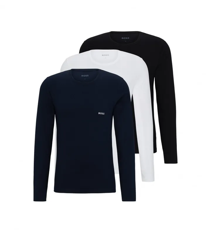 BOSS para hombre. 50492321 Pack 3 Camisetas Interiores Logo marino, blanco, negro (L), Homewear, Algodón, Manga larga