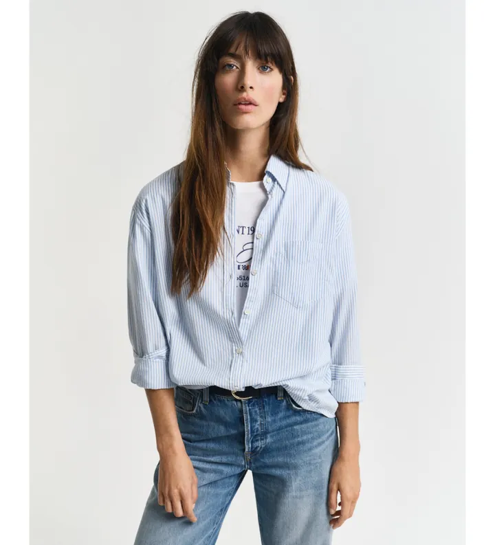 Gant para mujer. 4300347 Camisa Relaxed Fit Luxury Oxford a rayas azul (34), Casual, Algodón, Manga larga