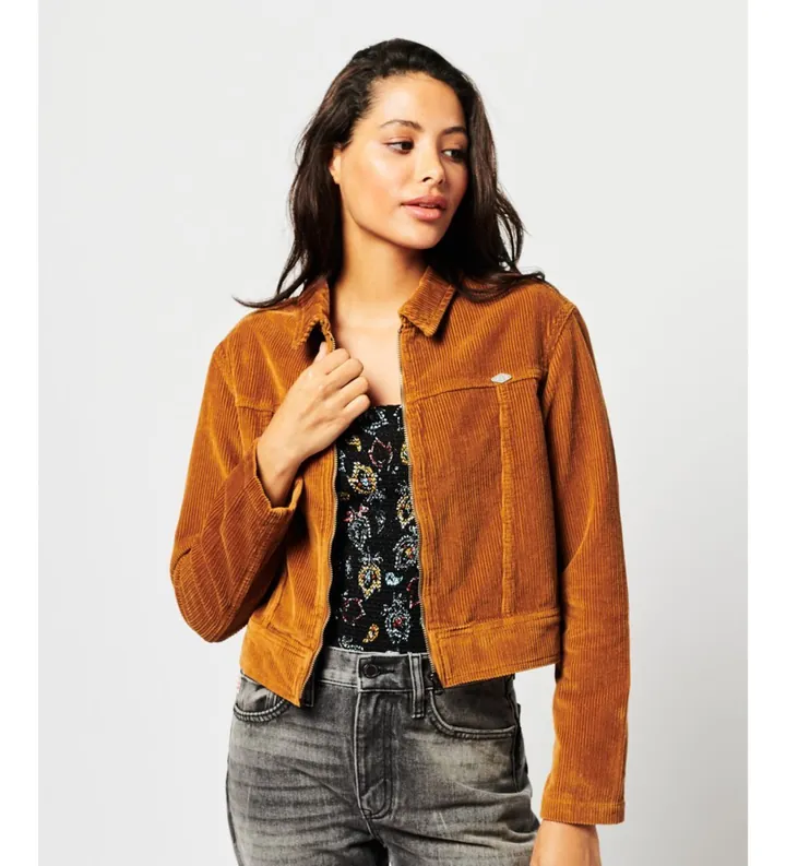 Superdry para mujer. W5011113A Chaqueta corta de pana Vintage marrón (L), Casual, Algodón