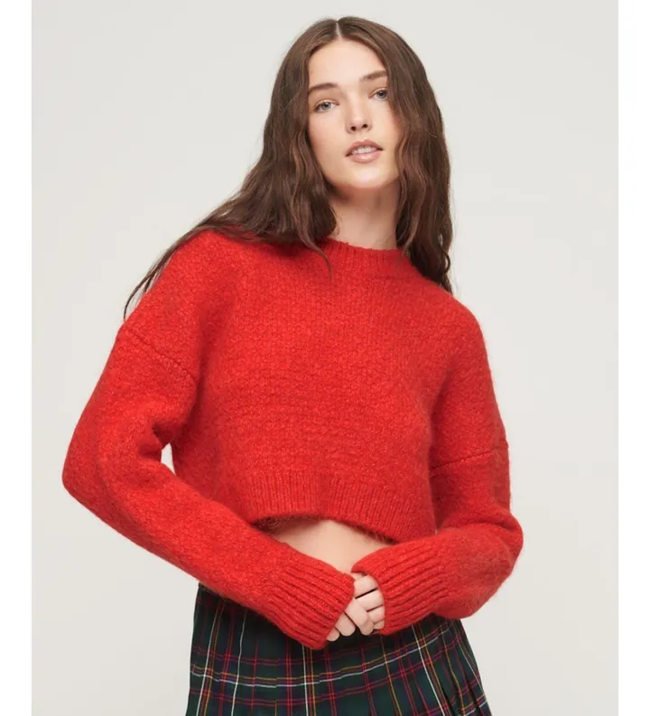 Superdry para mujer. W6110527A Jersey de punto corto con textura vintage rojo (L), Casual, Acrílico