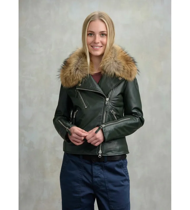 Blauer para mujer. 25WBLDL01340 Cazadora de cuero con piel Cherry negro (XS), Casual