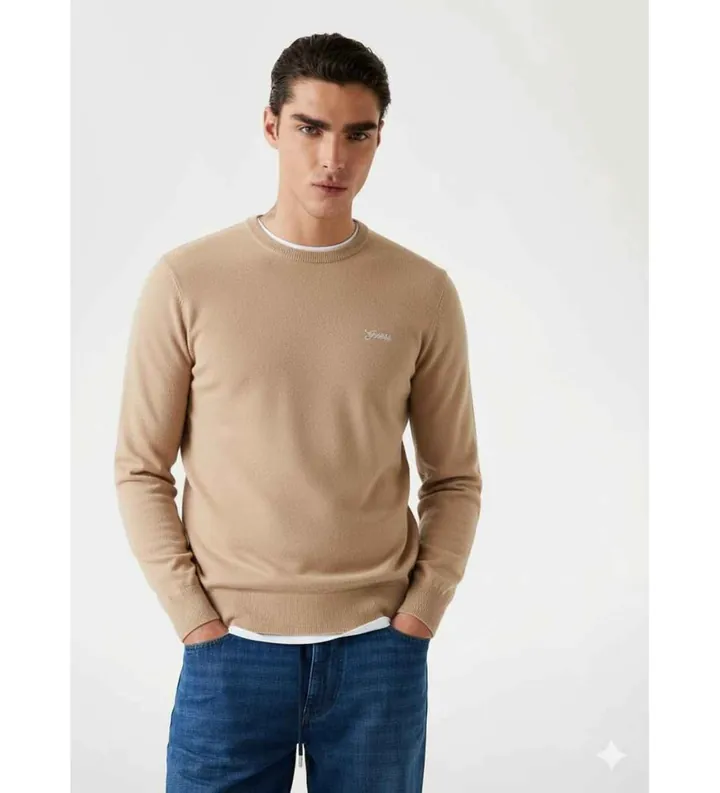 Guess para hombre. M5YR26Z0122 Jersey de mezcla de lana beige (S), Casual, Poliéster