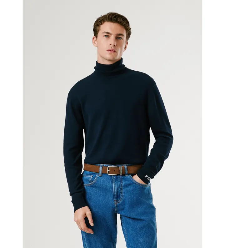 Pepe Jeans para hombre. PM7000011 Jersey Andre cuello tortuga marino (L), Casual, Algodón