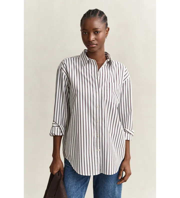 Gant para mujer. 4300239 Camisa de popelina clásica de rayas Relaxed Fit blanco (32), Casual, Algodón, Manga larga