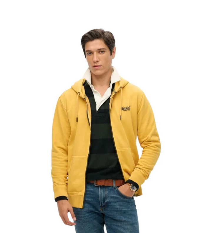 Superdry para hombre. M2013753A Sudadera Essential Logo Washed Ziphood amarillo (L), Casual, Algodón
