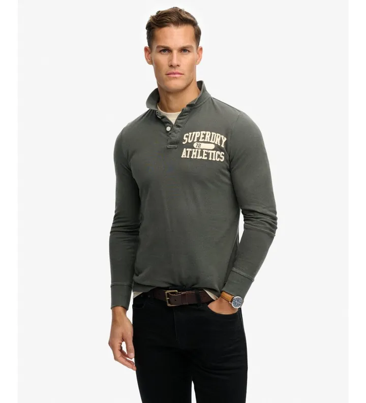 Superdry para hombre. M1110435A Polo Vintage Athletic gris (L), Casual, Algodón, Manga larga