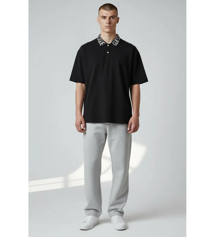 Guess para hombre. M6GP66K3070 Polo Nolan negro (L), Casual, Algodón, Manga corta