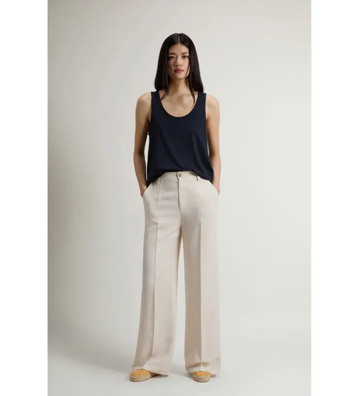 Woolrich para mujer. CFWWTR2025FRUT3043 Pantalón de mezcla de lino beige (26), Casual, Lyocell